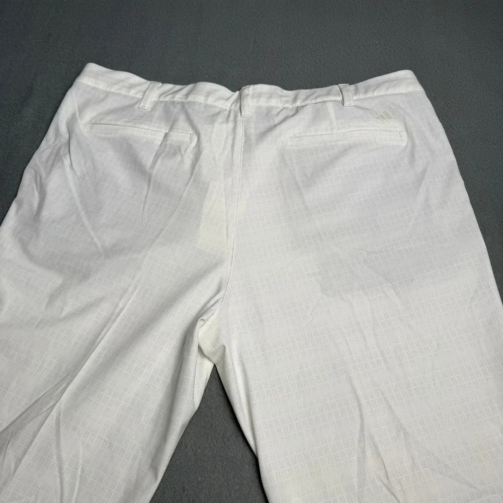 Adidas Mens Golf Pants White Micro Grid Performance Flat Front 38x30
